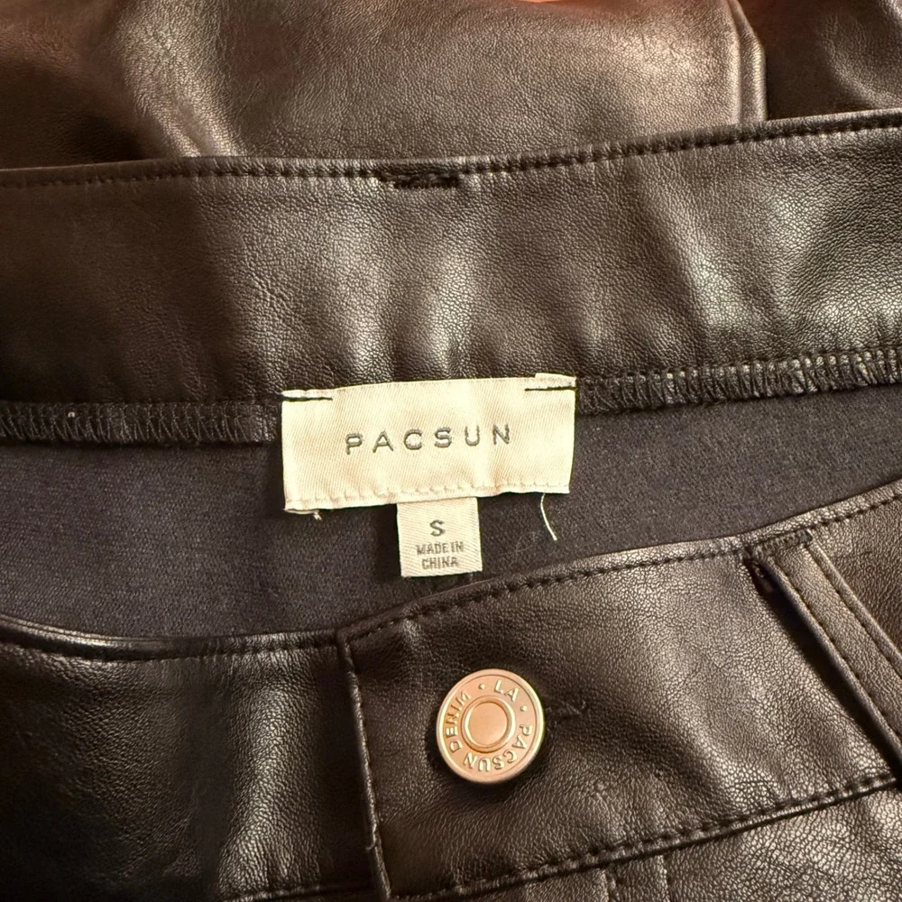 PacSun Faux Leather Pants Womens Small Black Wide Leg High Rise Edgy Streetwear